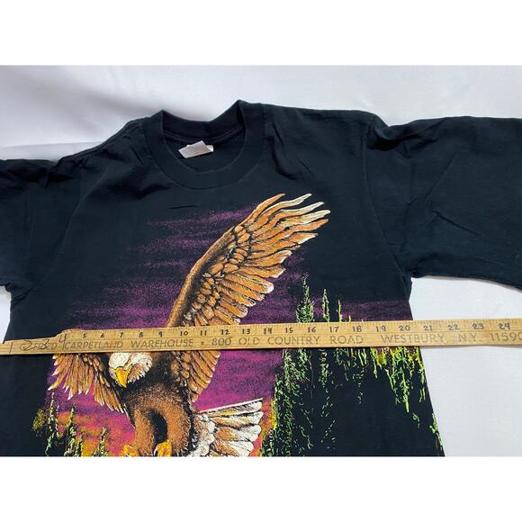 VTG 90s Hazelwood Eagle Scenic T-Shirt Adult Large Black Double Sided Print USA - Picture 6 of 13
